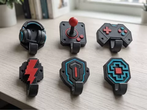3D Printed Gamer & Retro Arcade Wall Hooks Set