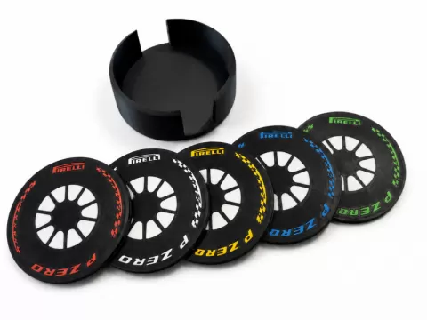 Formula Tire Coaster Set with Pit Stop Holder