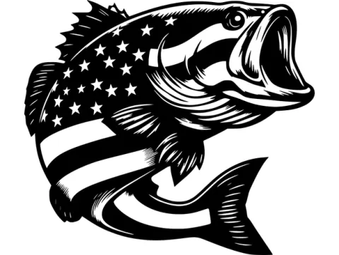 Bass Fish USA Flag Laser Cut File, Patriotic Fishing Wall Art, CNC Pattern.