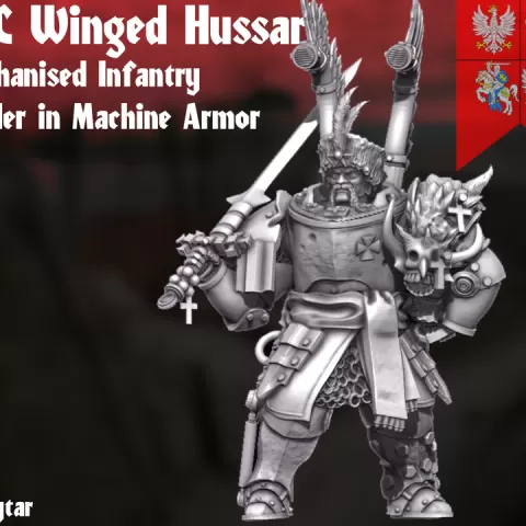 Trench War - Winged Hussar Leader Longinus in Mecha Armor Polish Lithuenian Commonwealth by FatRatMiniatures