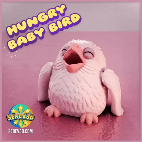 Hungry Baby Bird - Flexi Print with Apple & Worms, No Supports 3D Print STL/3MF by SEREV3d