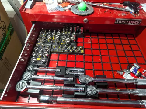 Harbor Freight Pittsburgh 1/4 in, 3/8 in, and 1/2 in Drive SAE and Metric Socket Set, 64-Piece Gridfinity