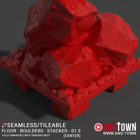 Floor - Stone - Rock Boulders - Centre 01.5 (STACKED) - 3D Modular Dungeon Tile - DnD Town Minis (www.dnd.town) by TTR.Town