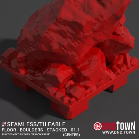 Floor - Stone - Rock Boulders - Centre 01.1 (STACKED) - 3D Modular Dungeon Tile - DnD Town Minis (www.dnd.town) by TTR.Town