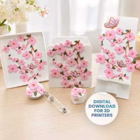 Dogwood Tree Stationery Set Phone Holder, Trinket Tray, Straw Toppers, Pencil Holder, Badge Reel