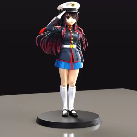 Cute US Marine Corps Anime Miniature — Salute Display Figure, Fantasy Military Figurine, Tabletop 28mm, Free STL
