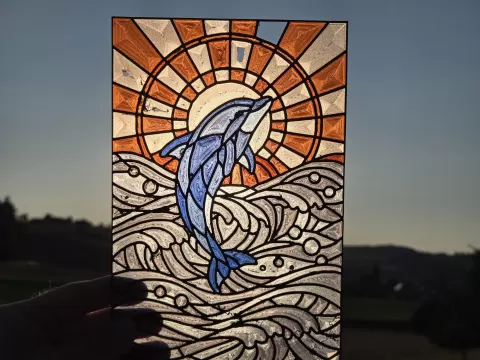 Stained Glass Suncatcher - Dolphin Sunset