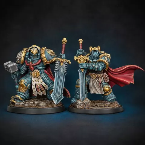 Sci-Fi Armored Space Knights Lords 3D Printable Set - 2 Heavy Power Armored Paladins w/ Greatsword & Warhammer - 32mm Heroic Scale Miniature STL by Ronald