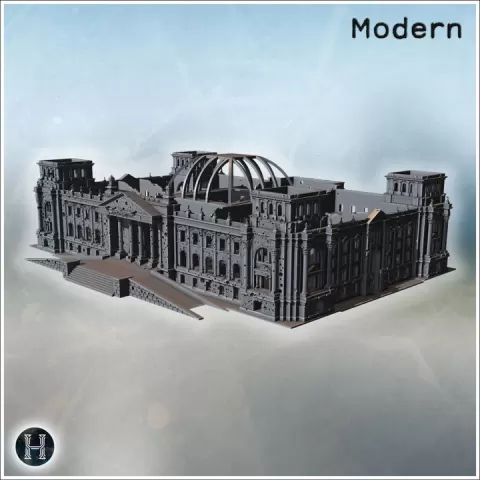 Reichstag building (damaged version) (Platz der Republik, Berlin, Germany) - Modern WW2 WW1 World War Diaroma Wargaming RPG Mini Hobby by Hartolia Miniatures
