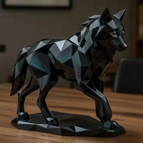 Geometric Wolf Statue