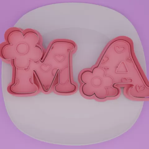 Cortador de Galletas "MA" con Flores y Corazones - Día de la Madre / Mother’s Day Cookie Cutter "MA"
