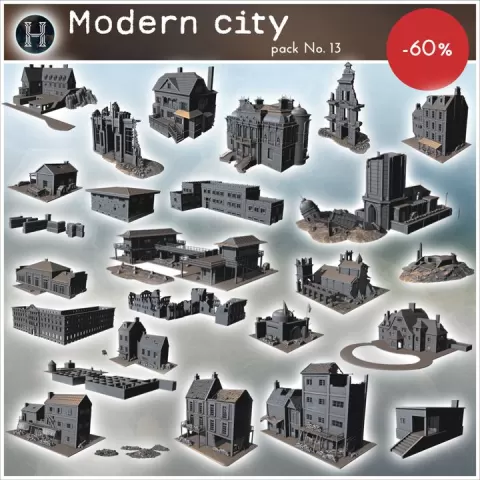 Modern city pack No. 13 - Modern WW2 WW1 World War Diaroma Wargaming RPG Mini Hobby by Hartolia Miniatures