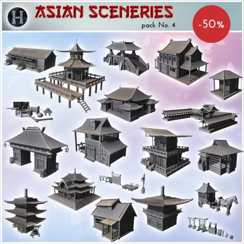 Asian sceneries pack No. 4 - Asian Asia Oriental Angkor Ninja Traditionnal RPG Mini by Hartolia Miniatures