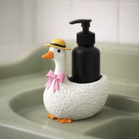 Goose Soap Dispenser Holder | Bow Detail Vintage Duck Farmhouse | Bathroom - Kitchen Decor