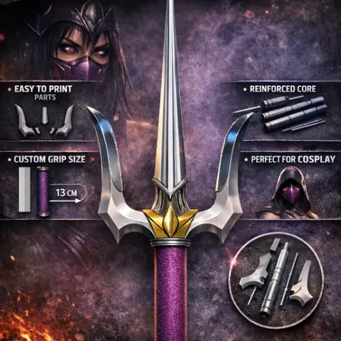 Mileena SAI – Replica 3D Stampabile | Impugnatura Personalizzabile | Versione Divisa per Stampa Facile con Anima Rinforzata