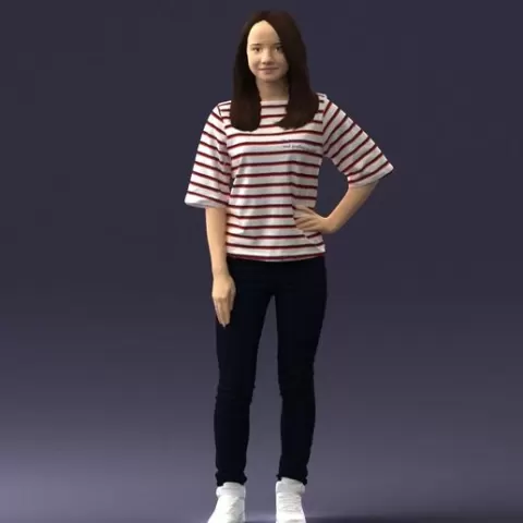 000615 🖨️ 3D Printable Girl Figurine - Striped Shirt Casual STL Diorama