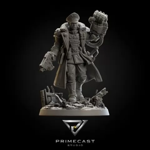 Commissar Valka Krane – Female Imperial Officer Miniature STL – Power Fist Commander – Grimdark Sci-Fi 3D Printable Model