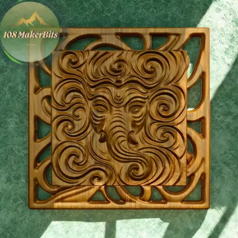 Ganesh Swirl Bas-Relief Panel for CNC and 3D printing | STL File for Router Carving, Aspire, Estlcam, Artcam . Open work bass-relief by makerbits