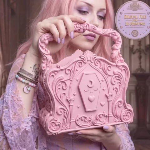 Pastel Goth Coffin Purse STL – Kawaii Gothic Handbag 3D Printable Digital File, Cute Pink Bag Decor