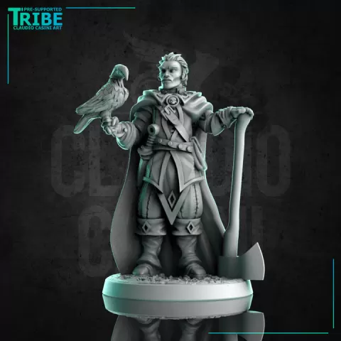 (0305) Male human elf firbolg tiefling half orc ranger hunter with hawk and axe by Claudio Casini Art