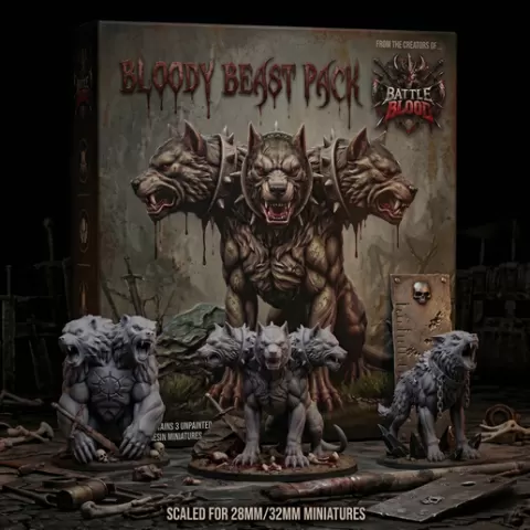 Beast Pack - Grimdark Monster Miniatures STL Pack (32mm) – Bloody Beast + FREE Dire Wolf + Druid Wizard | Fantasy DnD RPG Resin 3D Print Models