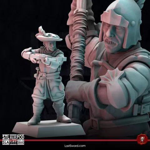 Marenstatd Champion with Crossbow and Greathammer | Pre-Supported | 30mm High Kingdom by LastSword Miniatures