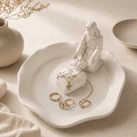 Sacred Heart Jesus Jewelry Tray STL – Catholic Rosary Holder & Ring Dish