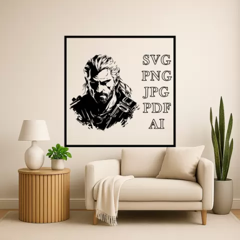 Geralt of Rivia Geralt Of Rivia Geralt With Witcher Symbol Wall Art Framed