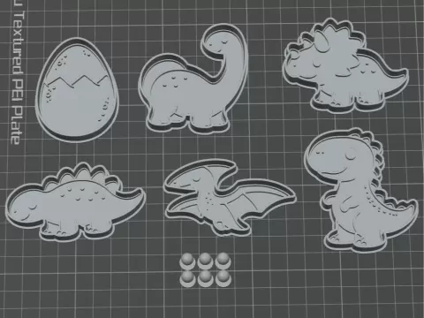 Cortador de Biscoito - Dino Baby 6 Modelos+Puxador