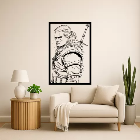 Geralt of Rivia Geralt Of Rivia Geralt With Witcher Symbol Wall Art Framed