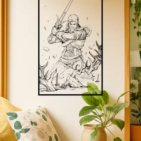 Geralt of Rivia Geralt Of Rivia Geralt In Battle Wall Art Framed