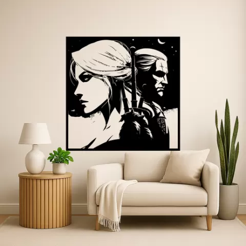 Geralt of Rivia Geralt Of Rivia Ciri With Hair Flowing Wall Art Framed