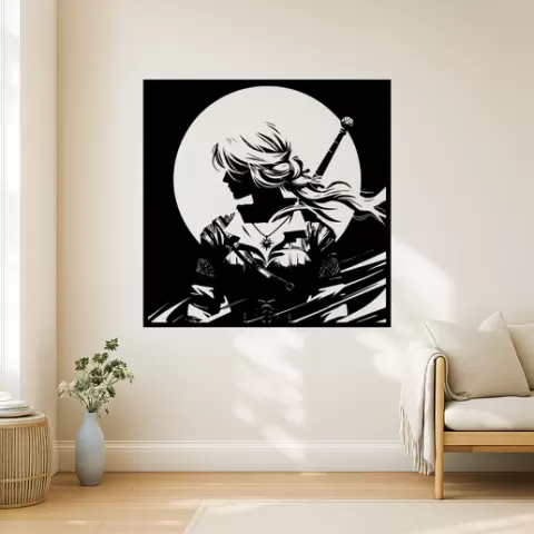 Geralt of Rivia Geralt Of Rivia Ciri With Hair Flowing Wall Art Framed