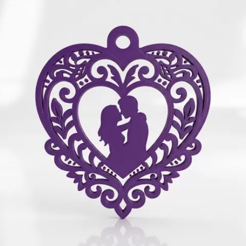Couple silhouette heart frame 3d print Playful minimal keychain 3D Printable STL File 3d printable for Creative Toys