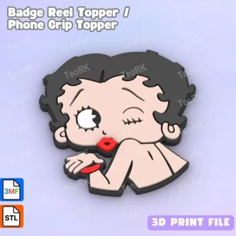 Badge Reel Topper Flat Back BETTY BOOP KISSES - Phone Grip Topper - 3MF