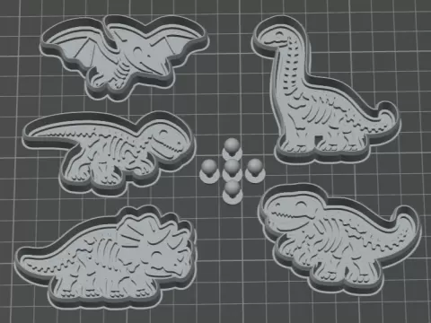 Cortador de Biscoito Dino Fossíl 5 Modelos+Puxador