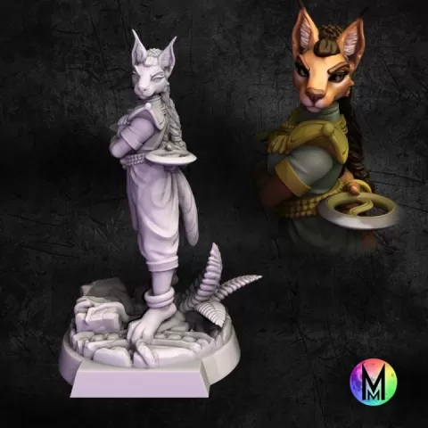 Tabaxi Anthro Cat Female Catfolk Leonin Vah-Shir Khajiit - Warrior Fighter Rogue Feline Anthropomorphic Furry Sexy Girl with Chakrams #1 (Catfolk/Tabaxi Female) by Moonlight Minis- Christine Van Patten