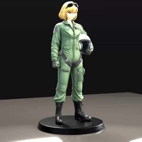 USAF Aviator Anime Figurine — Flight Suit Pilot with Helmet, Fantasy Military Display, Tabletop 28mm, Free STL