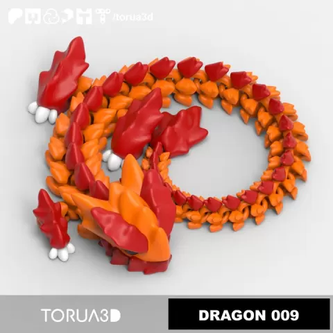 Articulated Dragon 009 - Print in place - No supports - 3mf - STL by Torua3D