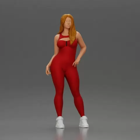 woman in red bodysuit striking a fashionable pose with sneakers by 3DGeschaft Miniatures Figures