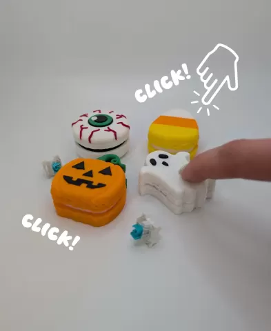 Halloween Macaron Clickers (Pumpkin, Ghost, Eyeball & Candy Corn)