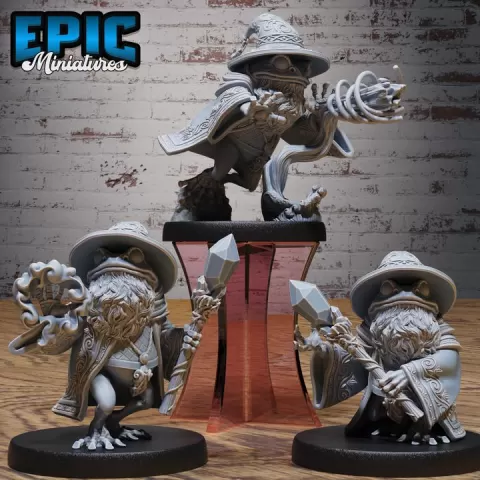Frog Wizard Set / Toad Folk / Amphibian Sorcerer / Swamp Warrior Magician / Marshland Villager / Wetland Encounter by Epic-Miniatures