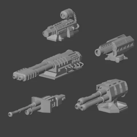 Gaslands Cannon Six Set STL Files – Post-Apocalyptic Weaponry for 1:64 Scale Car Combat Miniatures by Michael Crossman