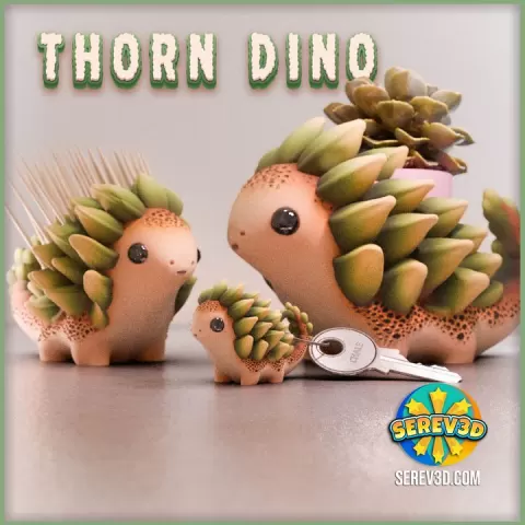 Thorn Dino - Flexi Keychain, Toothpick & Plant Holder, No Supports 3D Print STL/3MF by SEREV3d