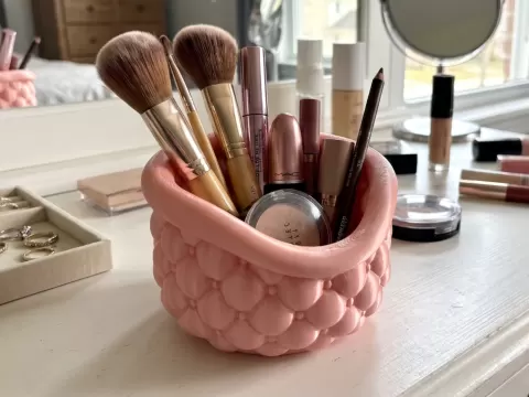 Quilted Makeup Brush Holder & Vanity Organizer Cup