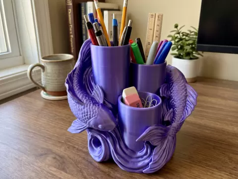 Koi Fish Desk Organizer Pen Holder