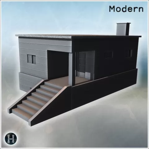 Simple reinforced guard post with staircase, small windows and flat reinforced concrete roof (16) - Modern WW2 WW1 World War Diaroma Wargaming RPG Mini Hobby by Hartolia Miniatures