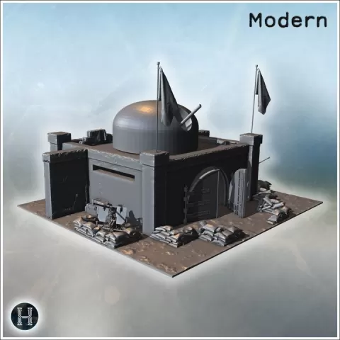 Fortified concrete bunker with domed roof, heavy artillery and defensive sandbag positions (11) - Modern WW2 WW1 World War Diaroma Wargaming RPG Mini Hobby by Hartolia Miniatures