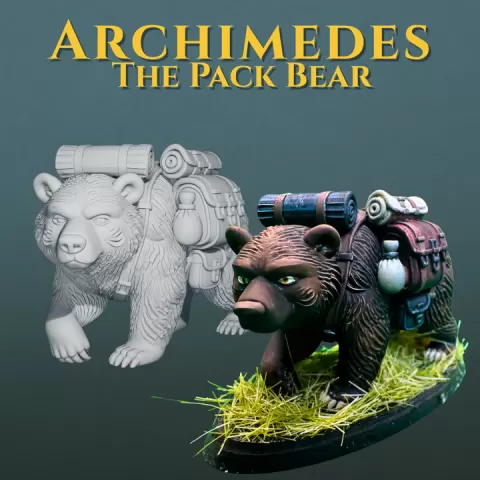 Archimedes the Pack Bear | Fantasy DnD Miniature STL | Support Companion with Gear by Cassidy Chronicles