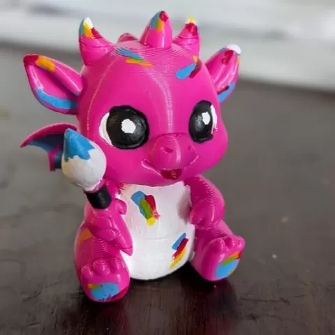 Cute Painter Dragon STL | Artist Dragon 3D Print | Kawaii Dragon Figurine | Paint Theme Decor | Easy Print STL File